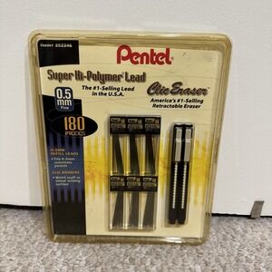 Vintage Pentel Super Hi-Polymer Lead 0.5mm Fine + Clic Eraser Made in Japan New